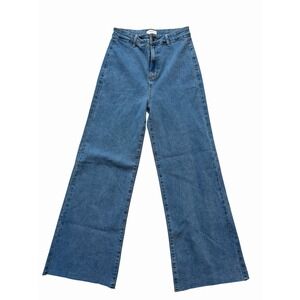 Anniewear Wide Leg Jeans Blue High Rise Light Wash Frayed Hem Y2K Women's Medium